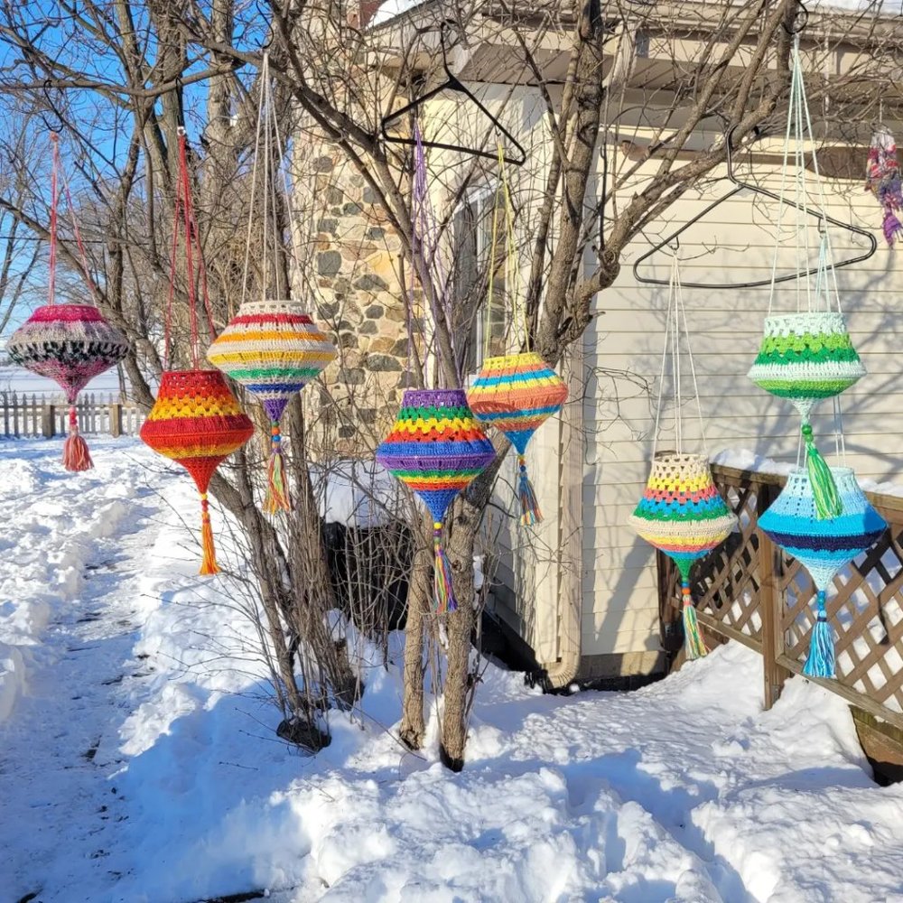 Handmade crochet hanging lantern